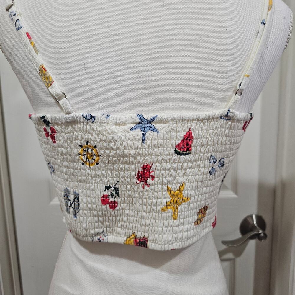 Midnight Sky Linen Blend Crop Top Coastal Grandmacore Summer Size M - Picture 2 of 4